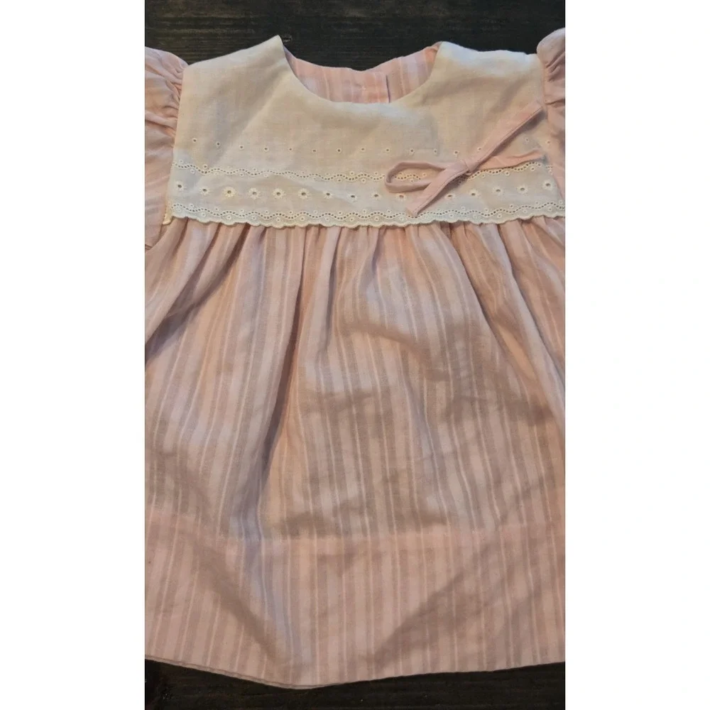 Vintage Alexis 6M Pink And‎ White Floral Embroidered Dress Baby Girl 70s 80s 90s